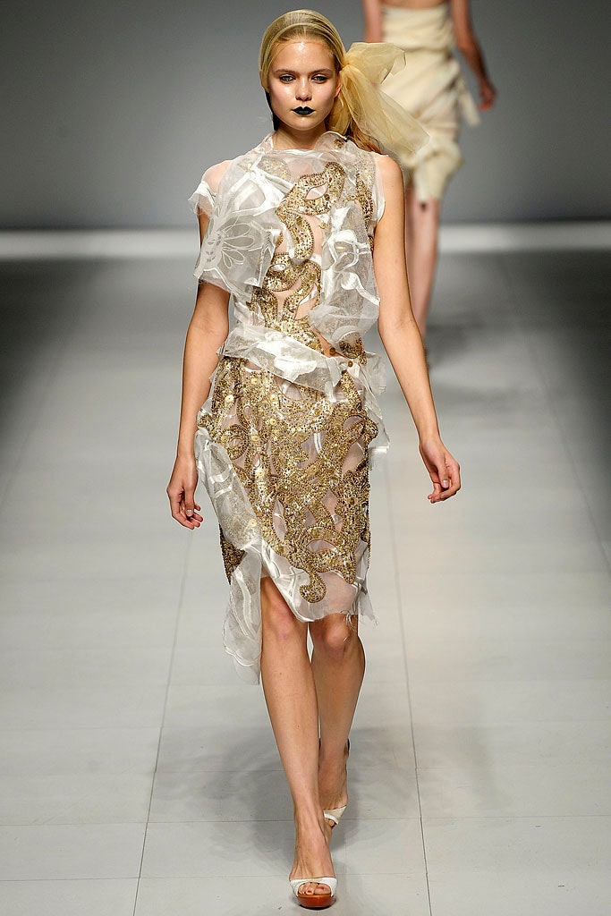 gold and white sheer dress