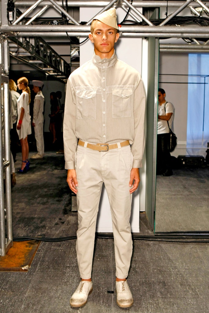 beige fitted shirt and pants