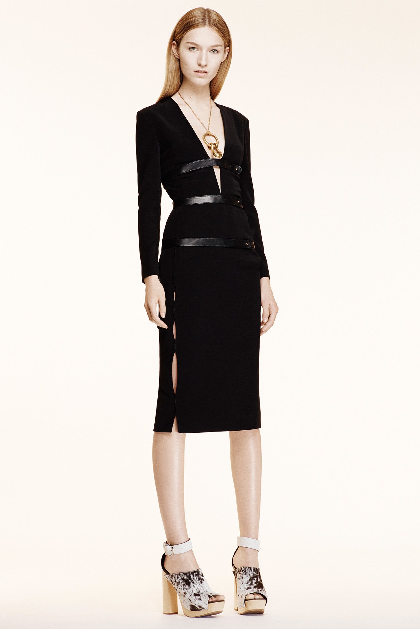 black fitted midi dress with slit