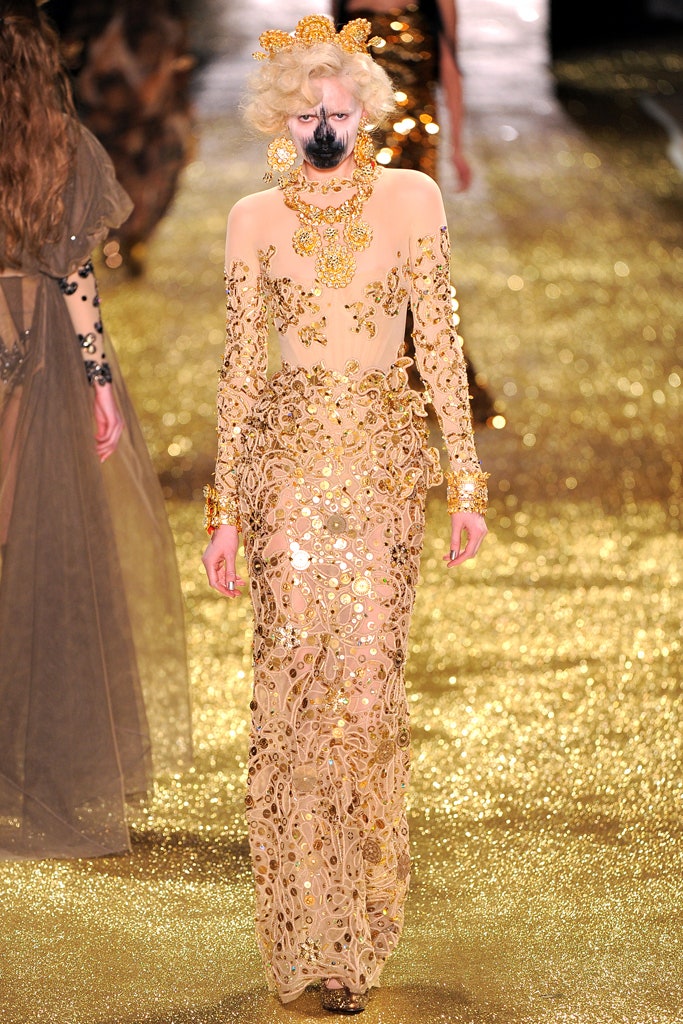 gold embroidered long-sleeve gown