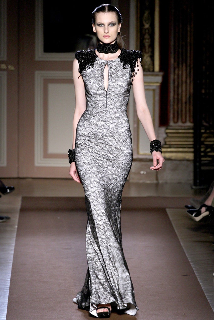 black and white lace gown