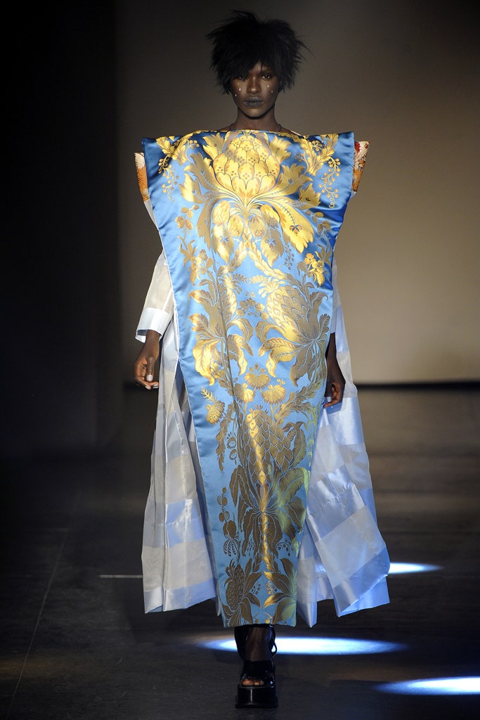 blue and gold relaxed maxi dress