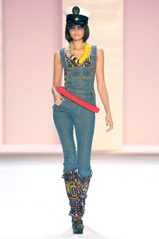 blue denim overalls with accessories