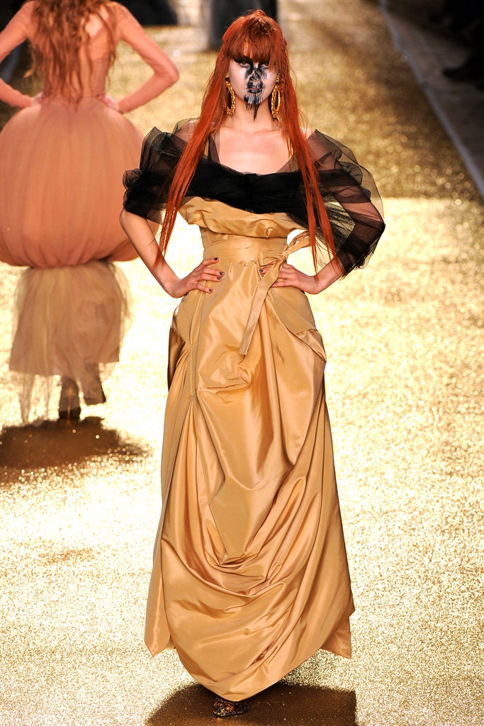 gold silk fitted gown