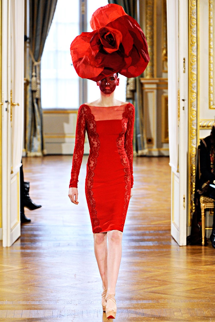 red lace long-sleeve square-neck fitted embroidered mini dress