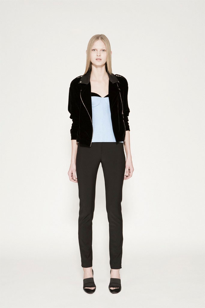 black velvet jacket blue top