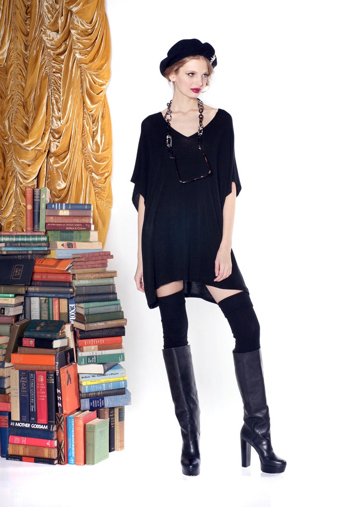 oversized black top with boots