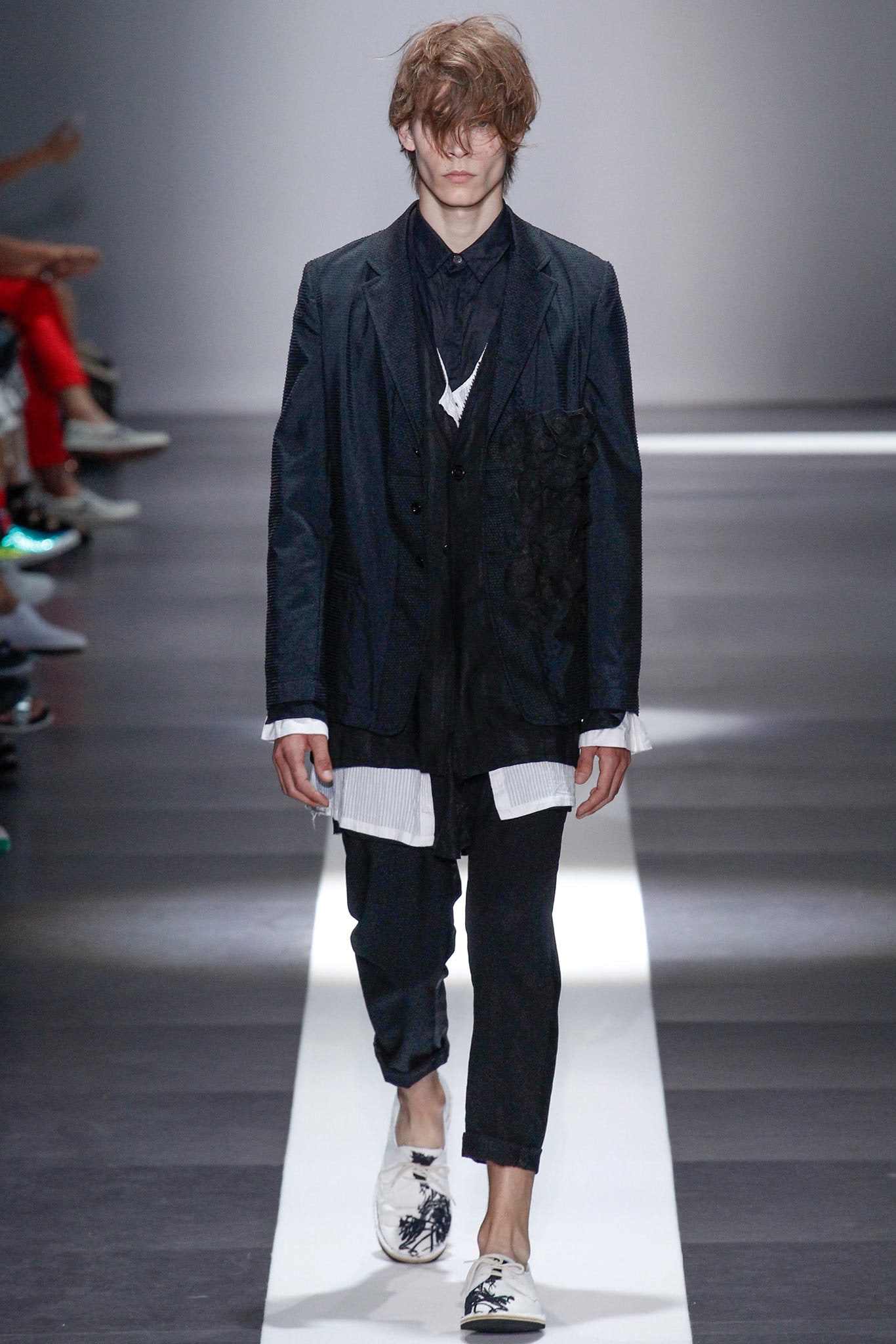 black relaxed jacket with white shirt