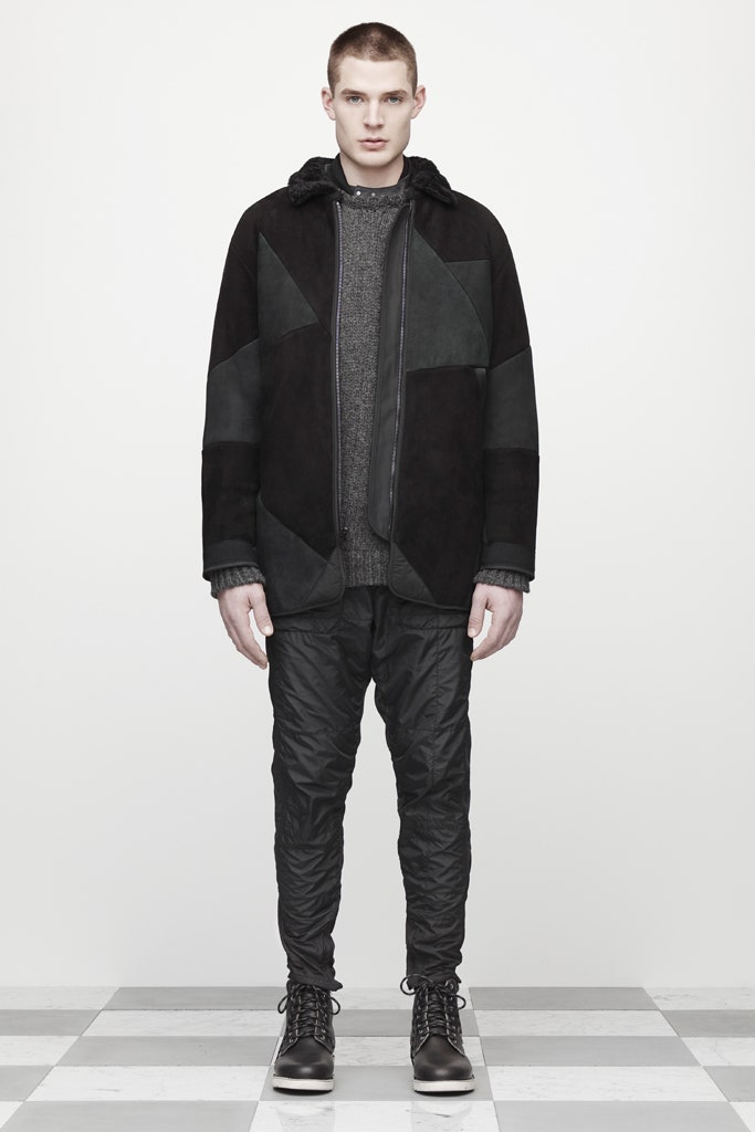 black suede long-sleeve hooded relaxed zippered patchwork jacket