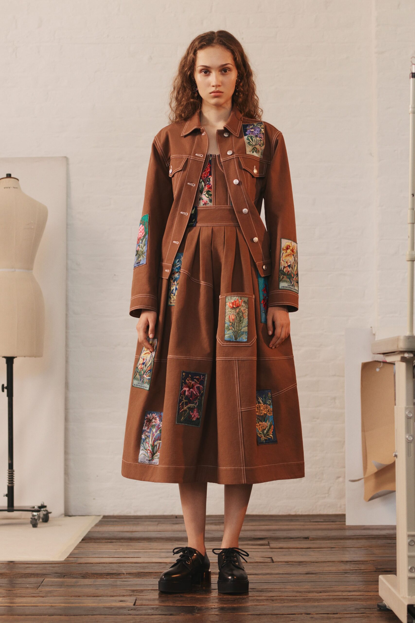 brown cotton jacket and skirt