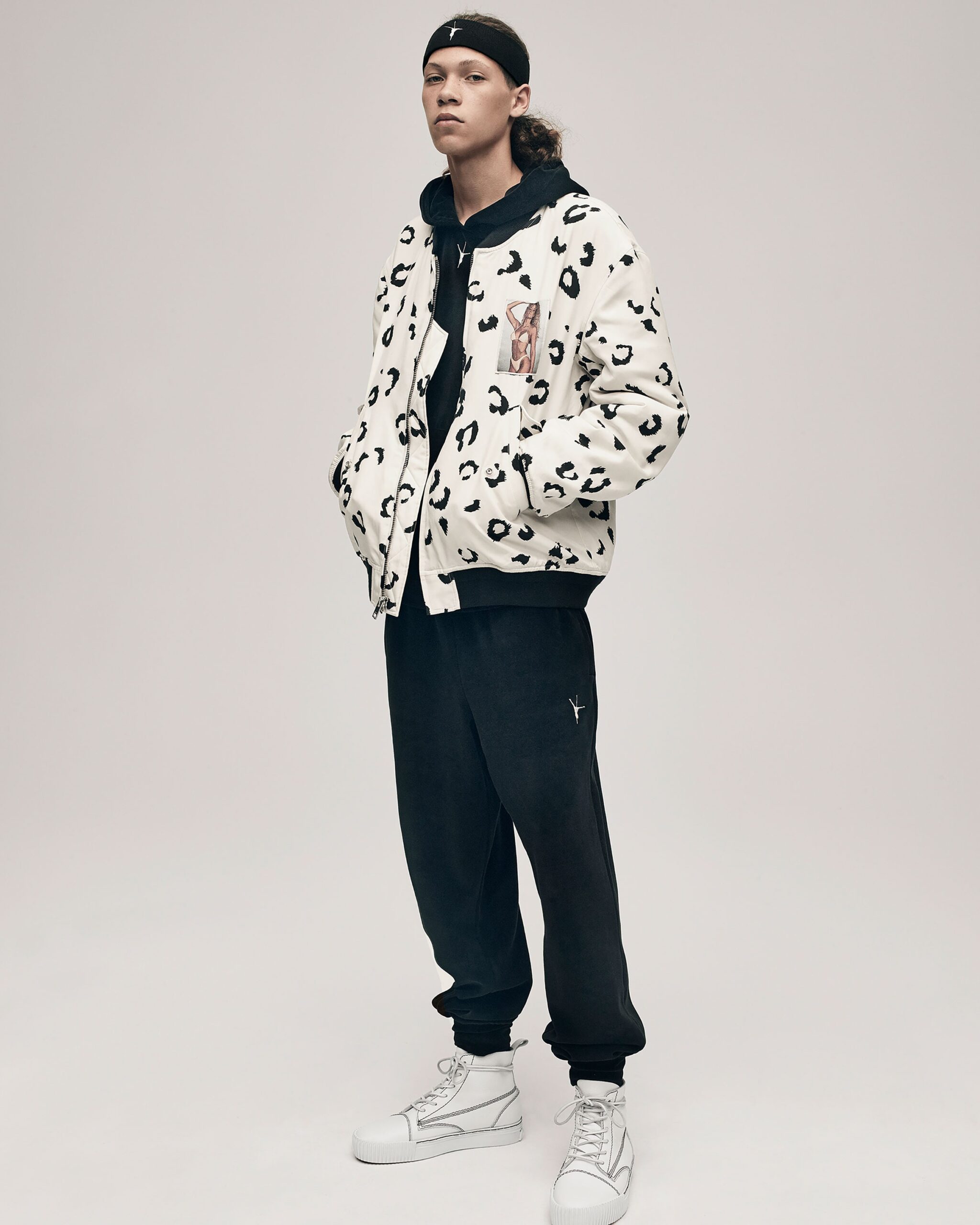 relaxed animal-print jacket with hoodie