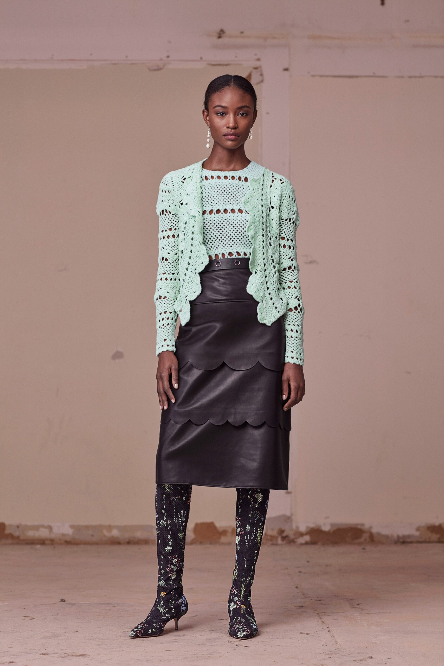 green cotton long-sleeve fitted cardigan