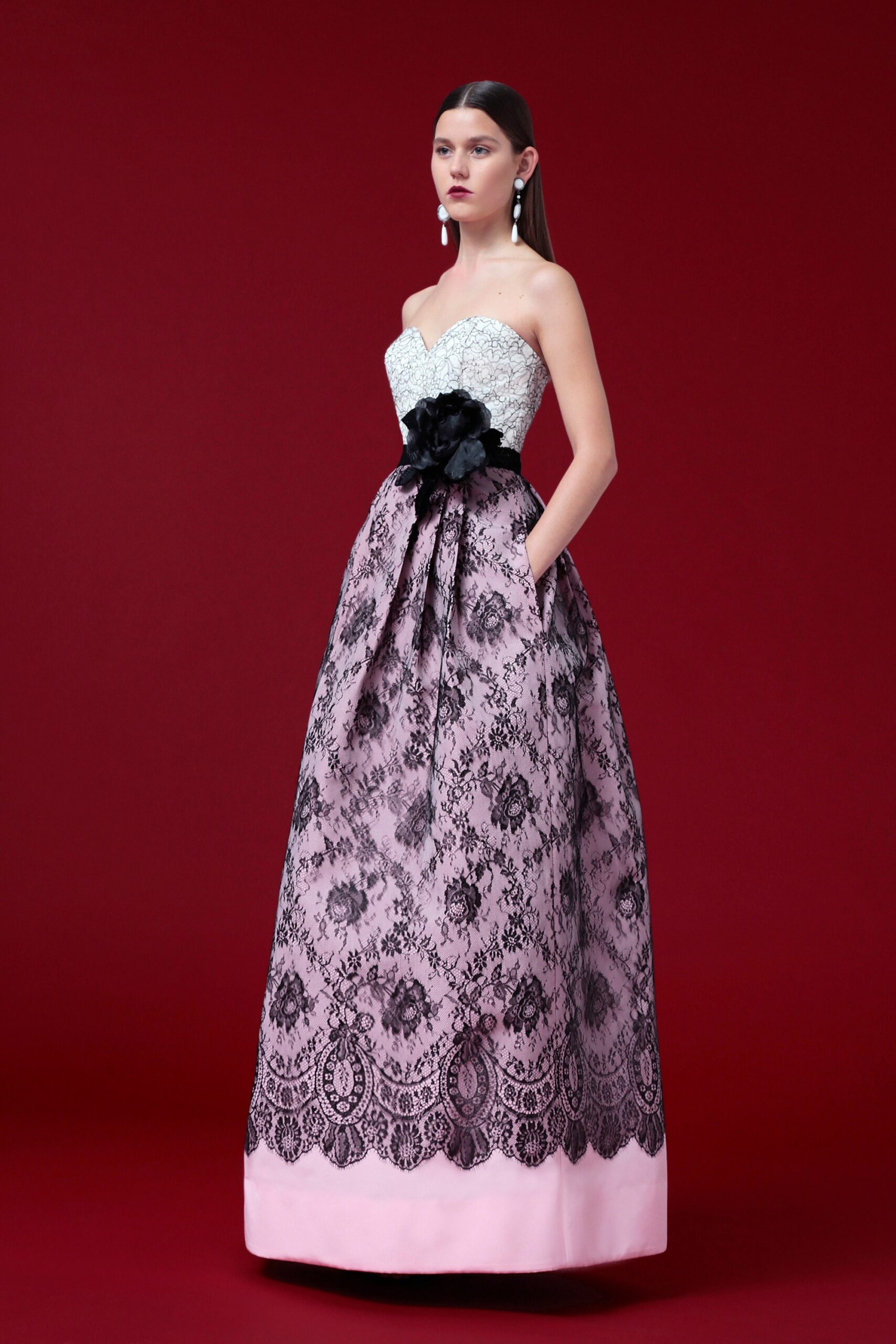 black and pink embroidered gown