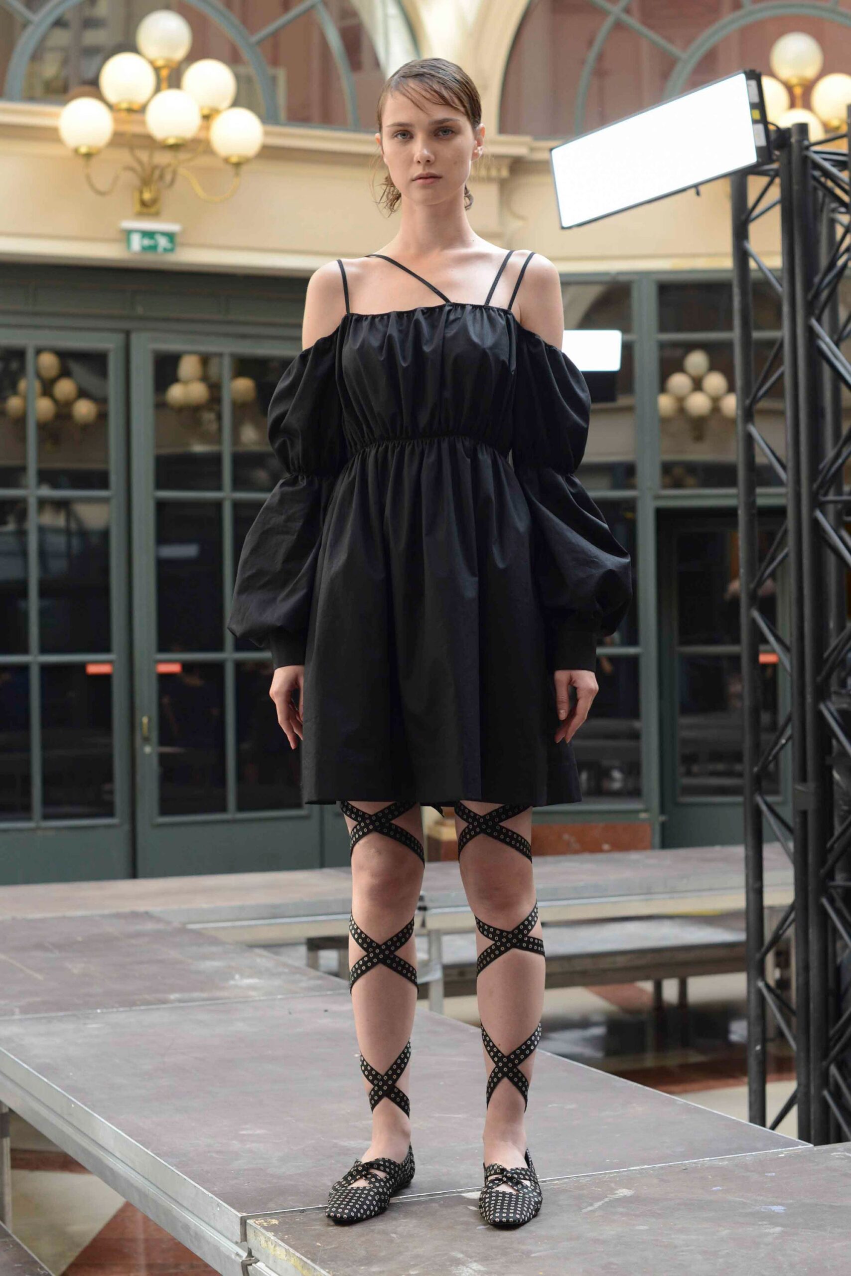 black off-shoulder mini dress