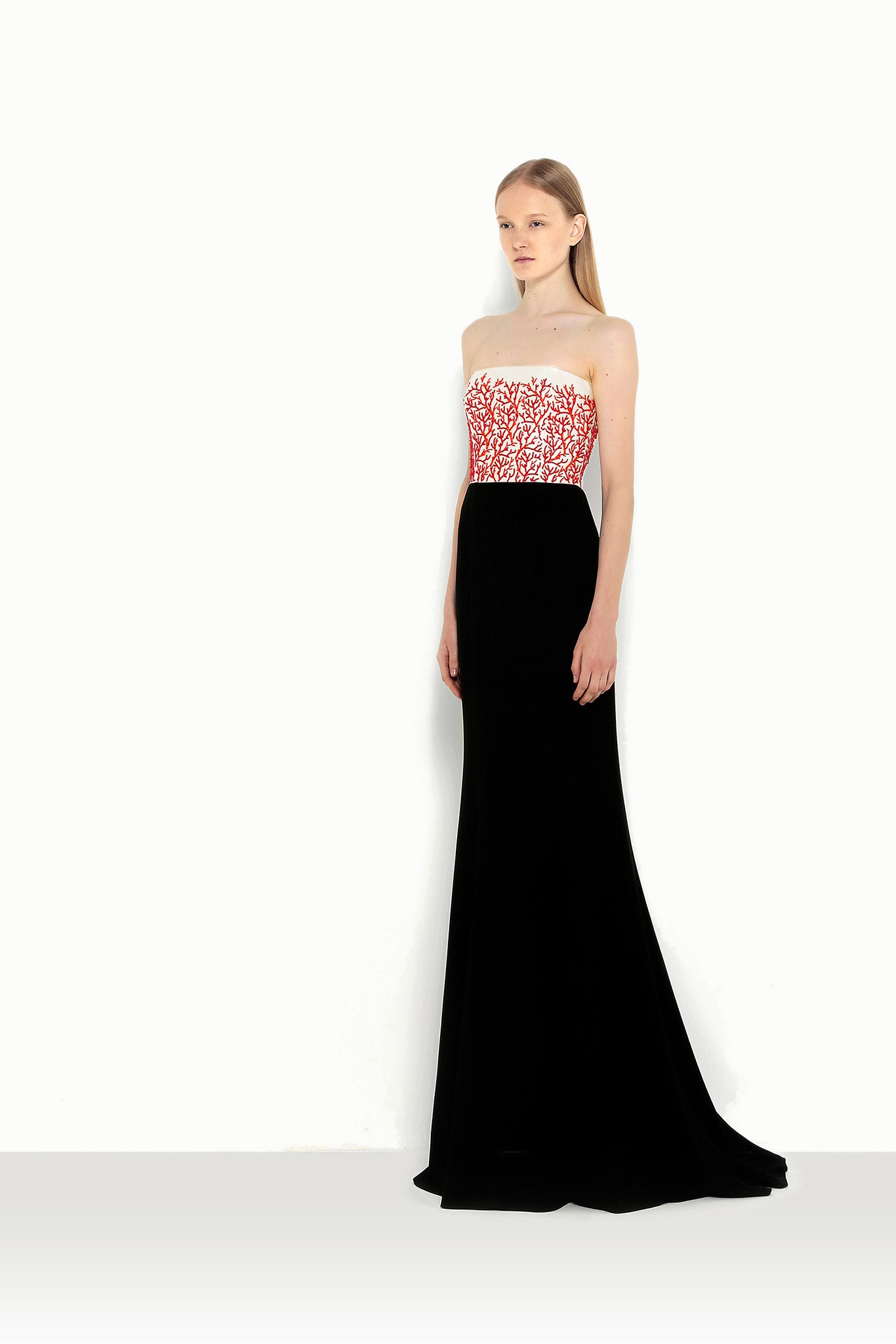black silk strapless gown