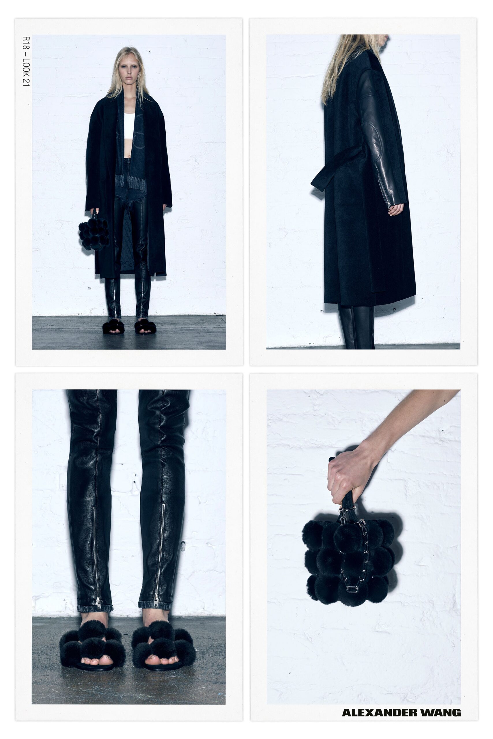 black wool coat with leather pants