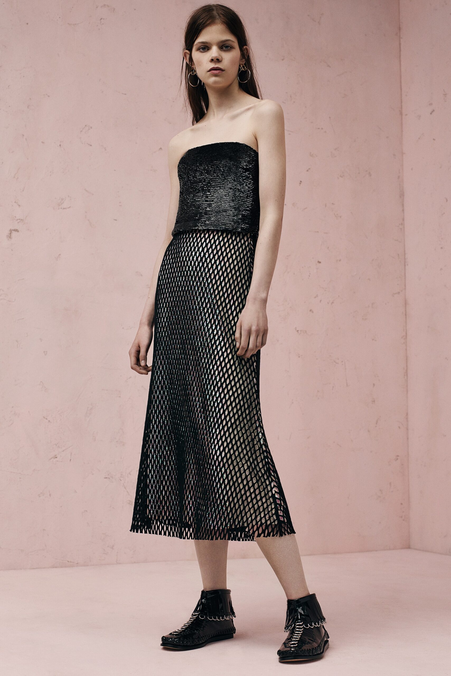 black mesh sleeveless strapless fitted layered top