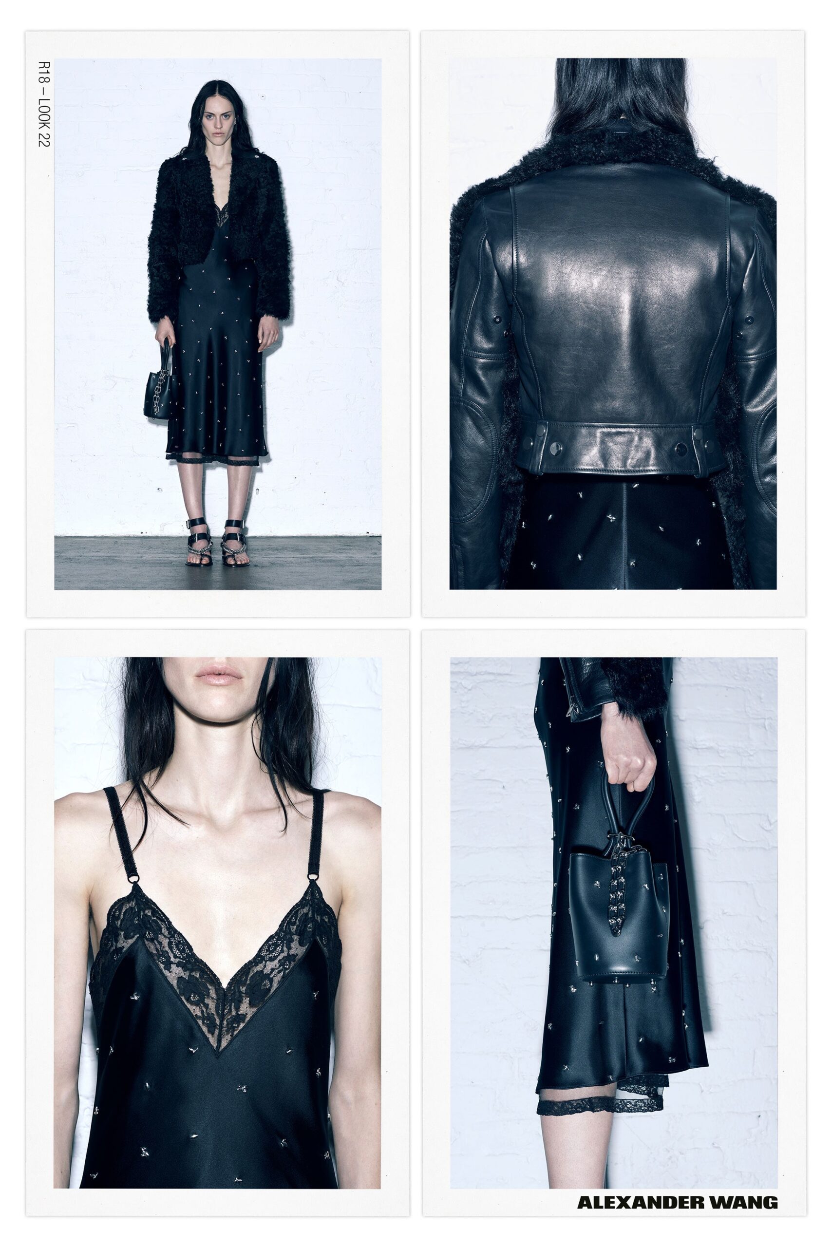 black silk midi dress and fur jacket