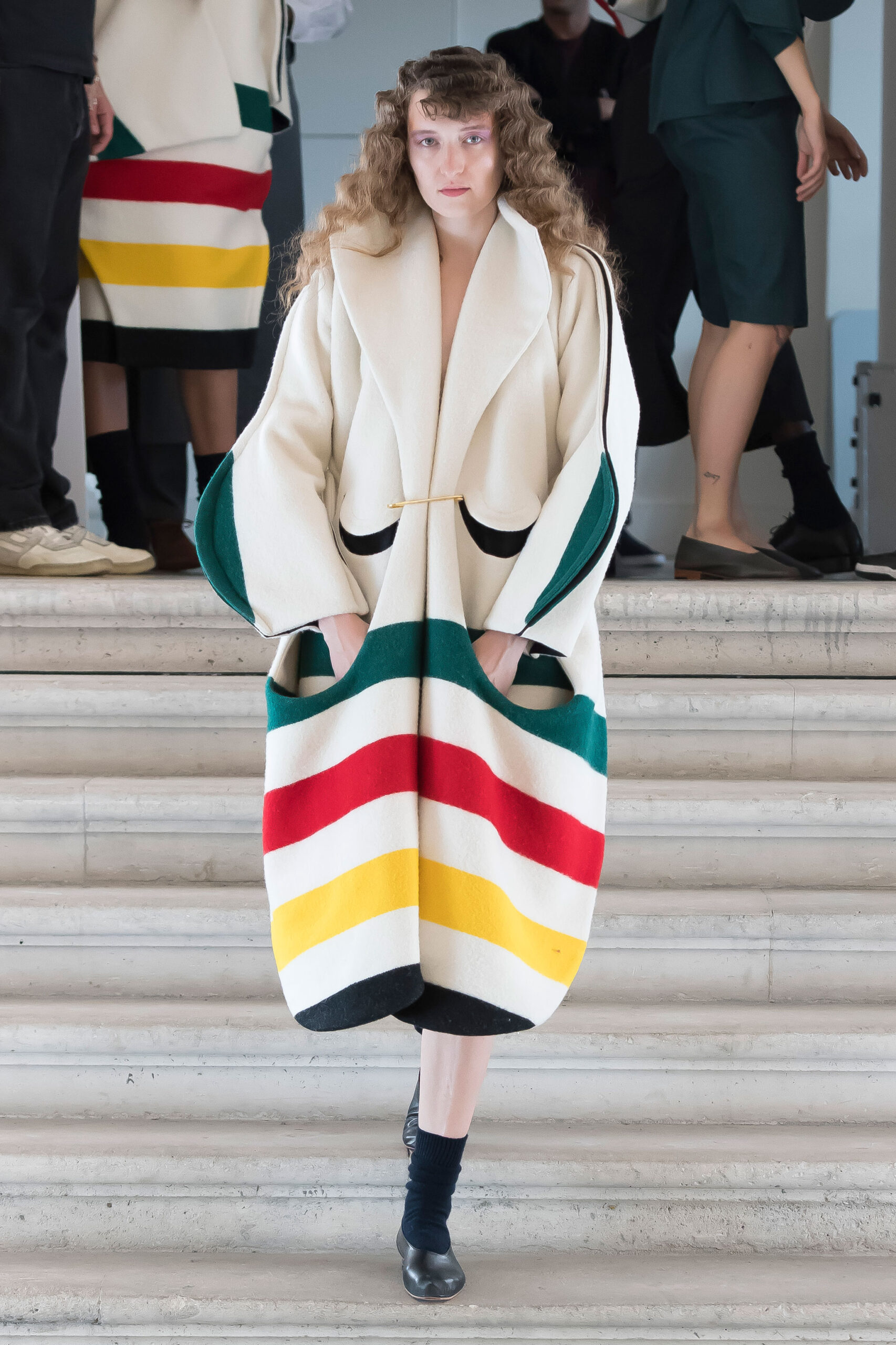 striped wool relaxed coat