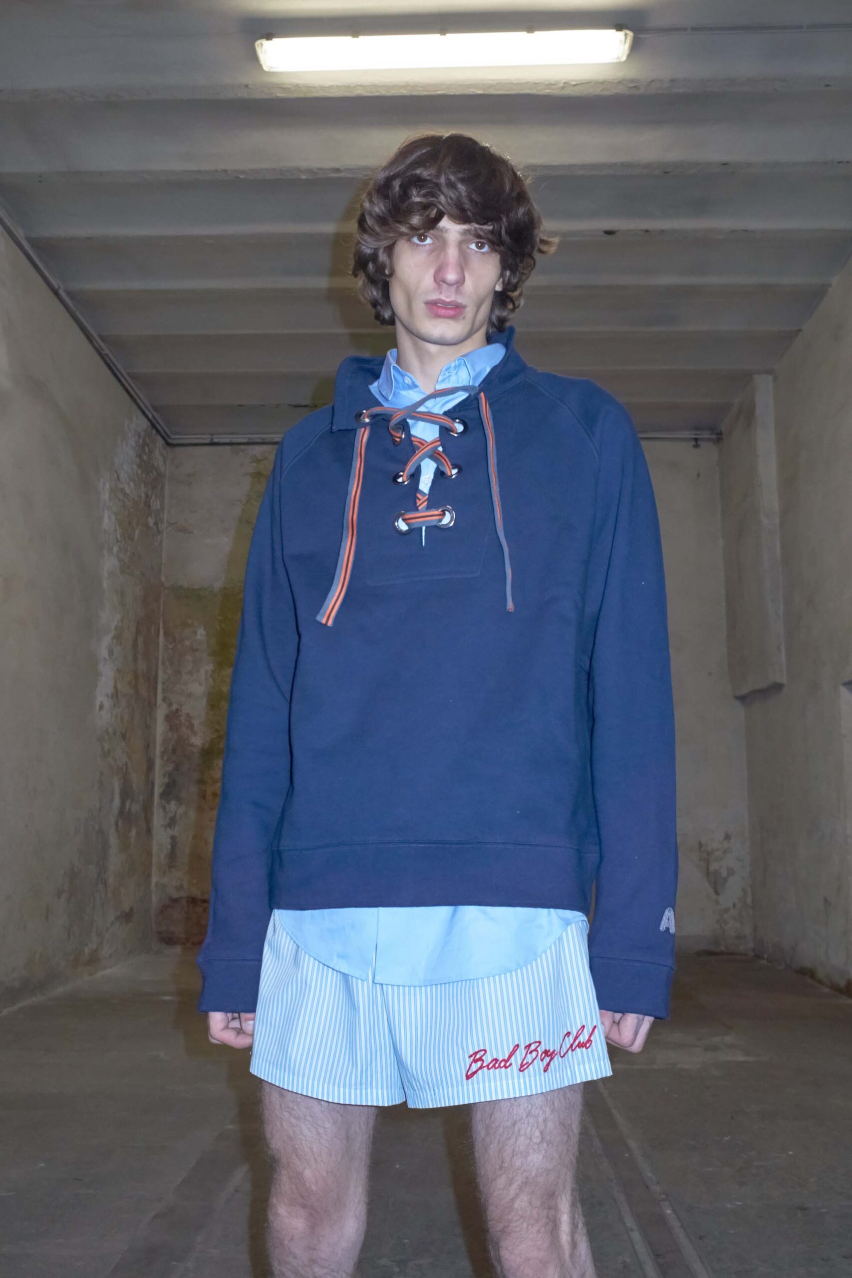 blue cotton long-sleeve hooded relaxed zippered hoodie
