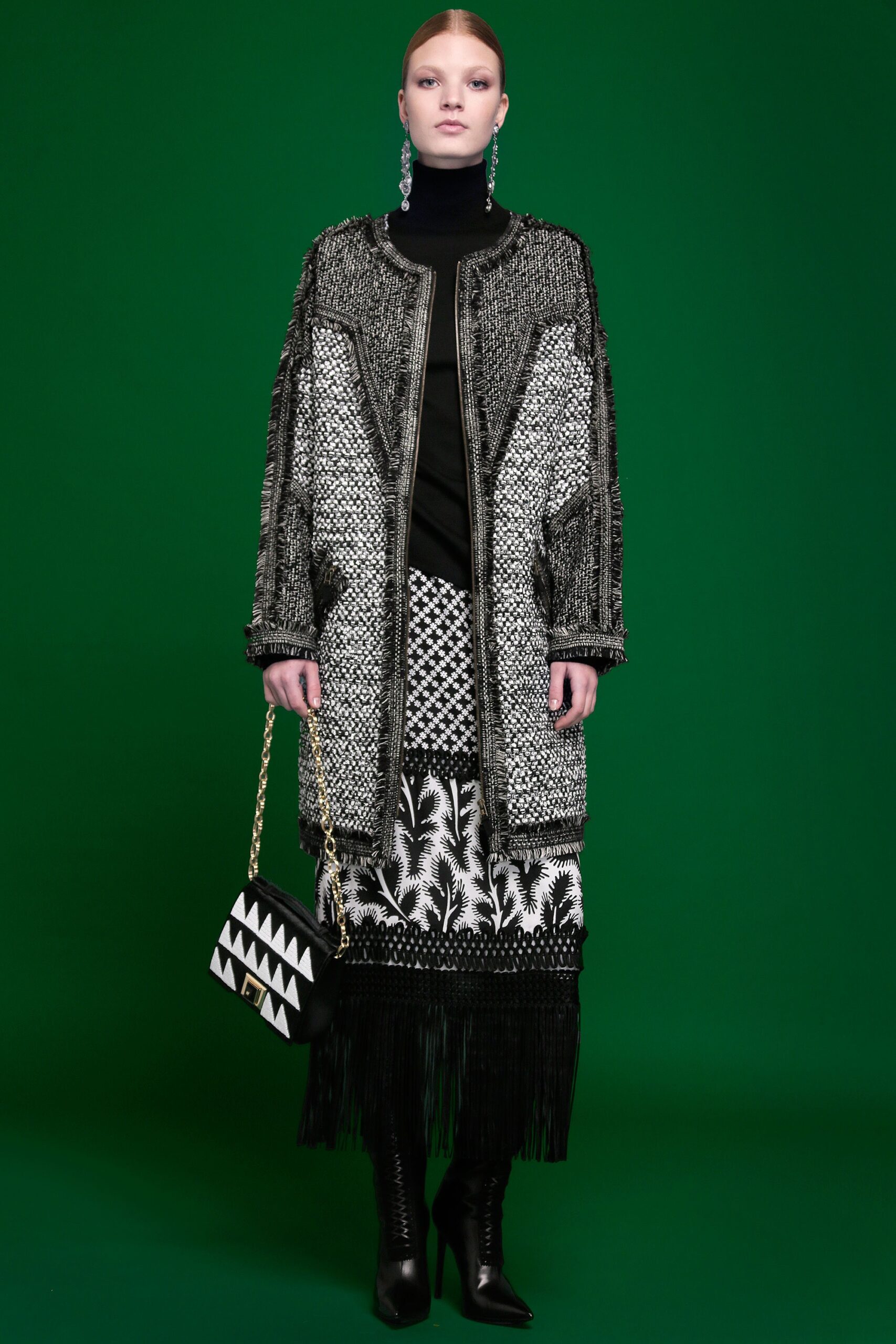 black and white embroidered coat
