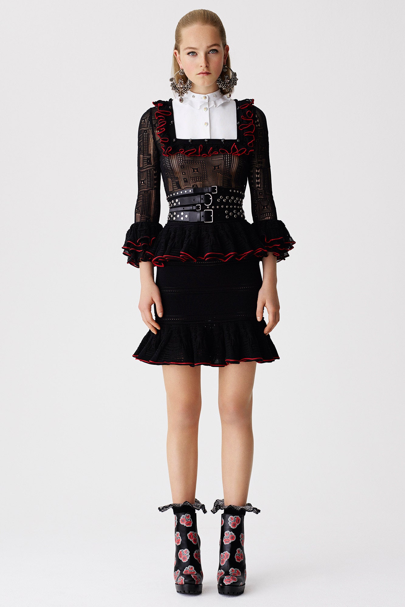 black mini dress with ruffles