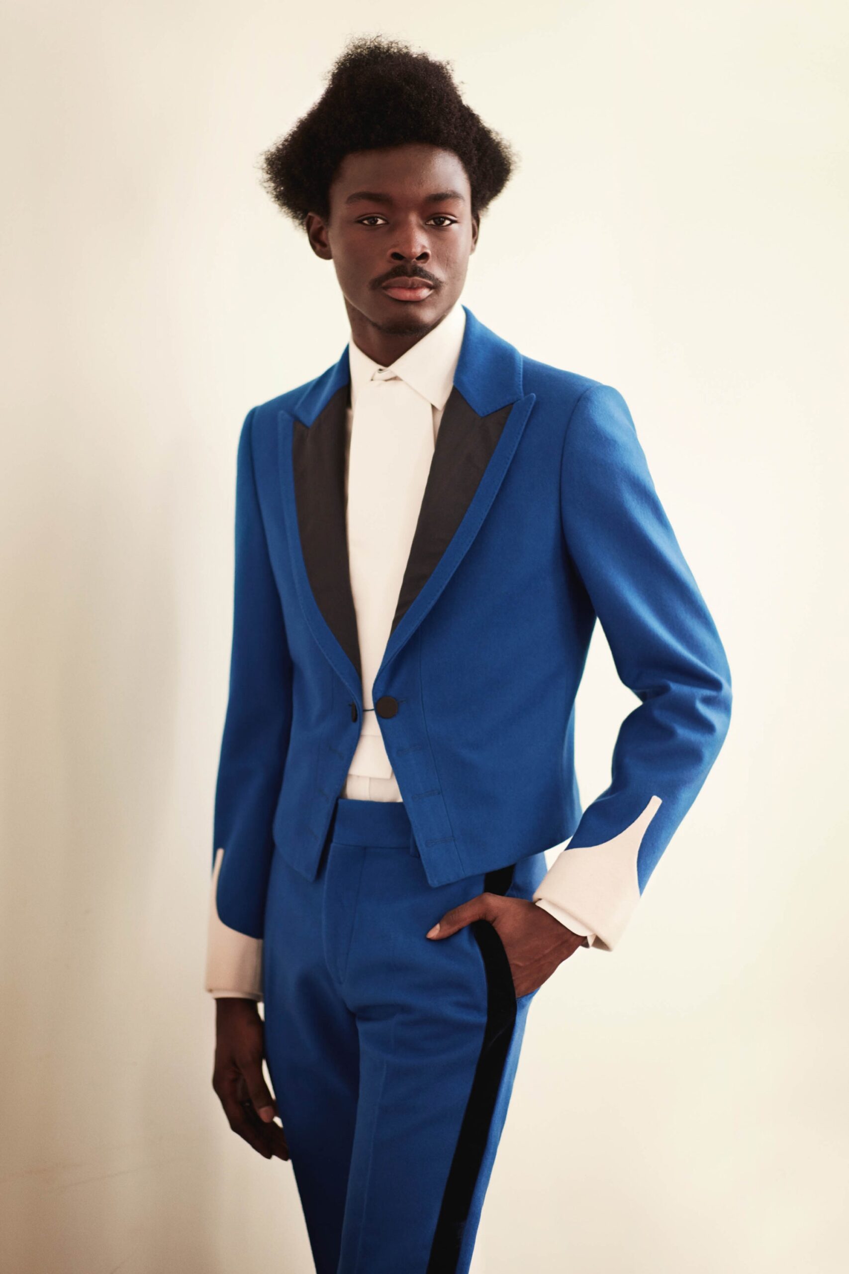 blue wool slim straight-leg pants