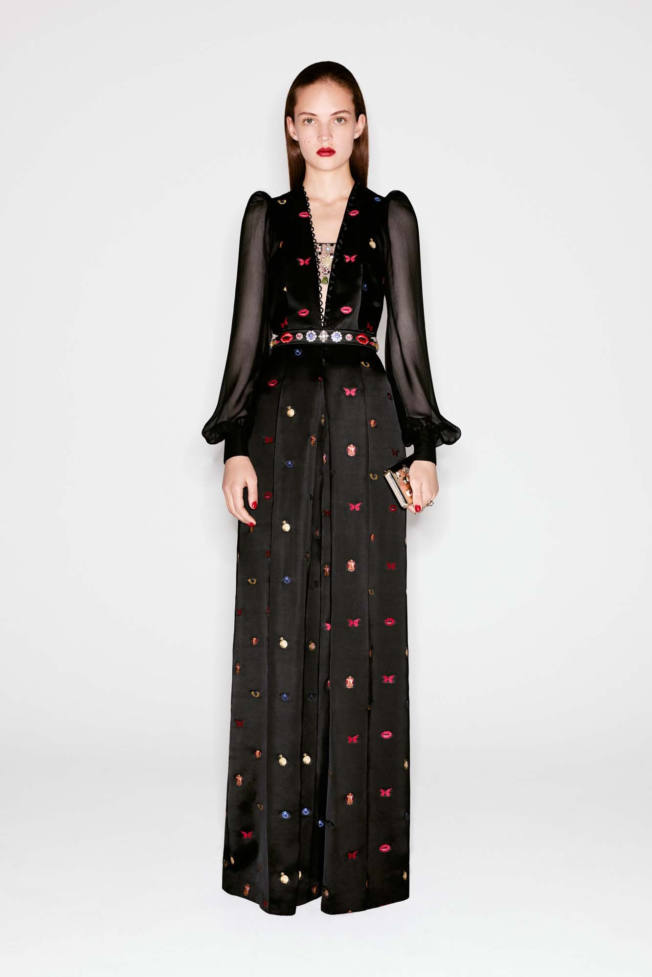 black silk embroidered maxi dress