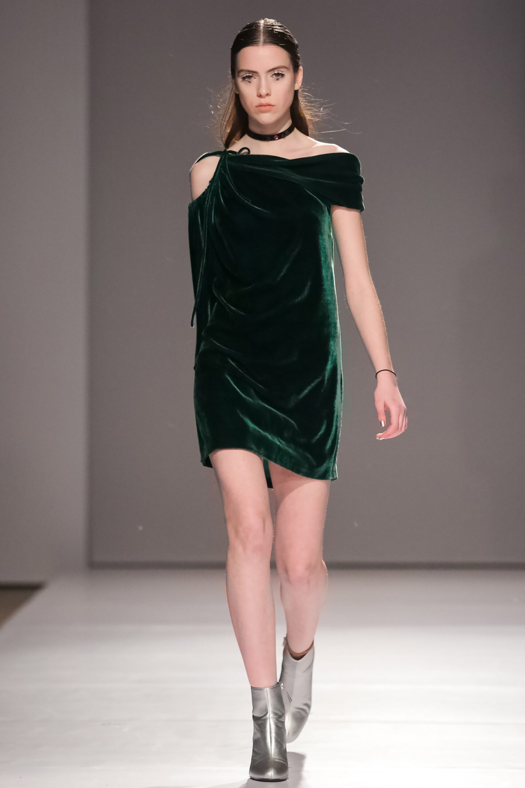 green velvet off-shoulder dress