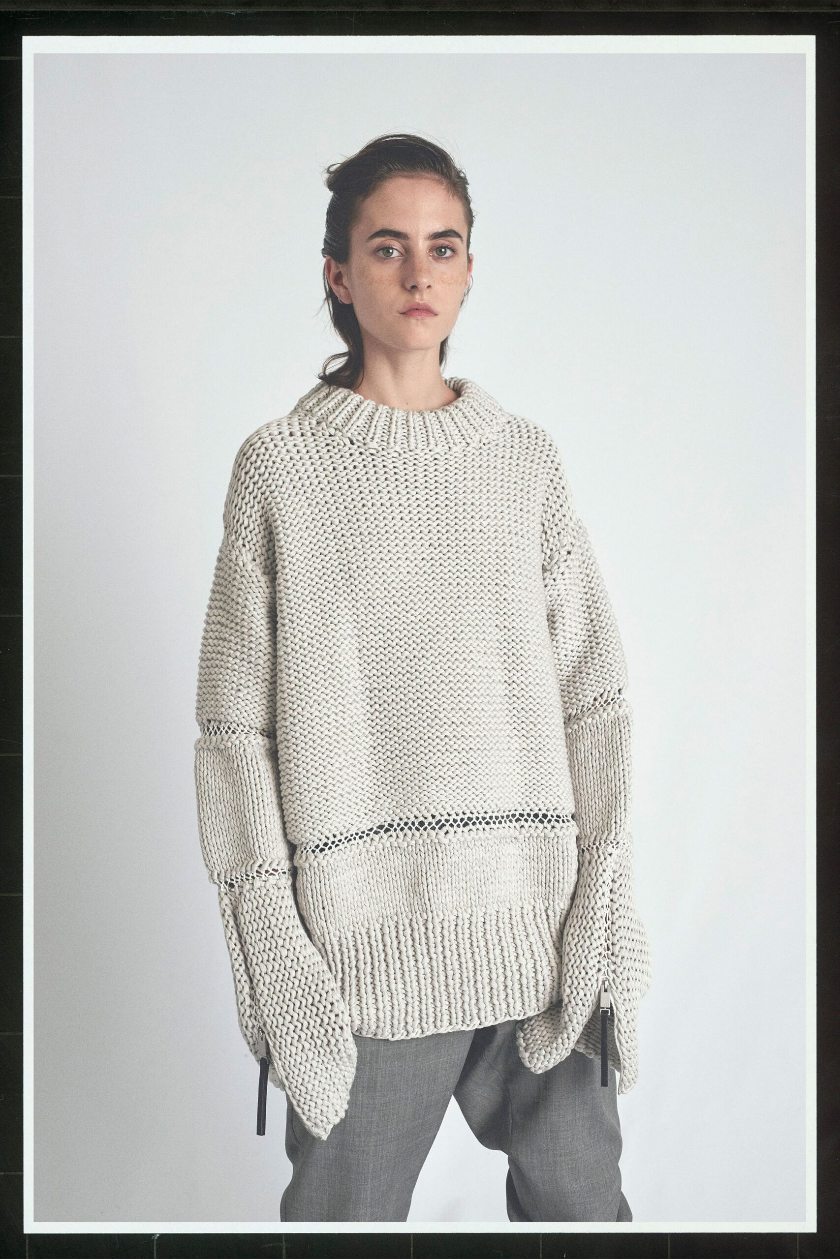 white cotton long-sleeve high-neck oversized layered sweater