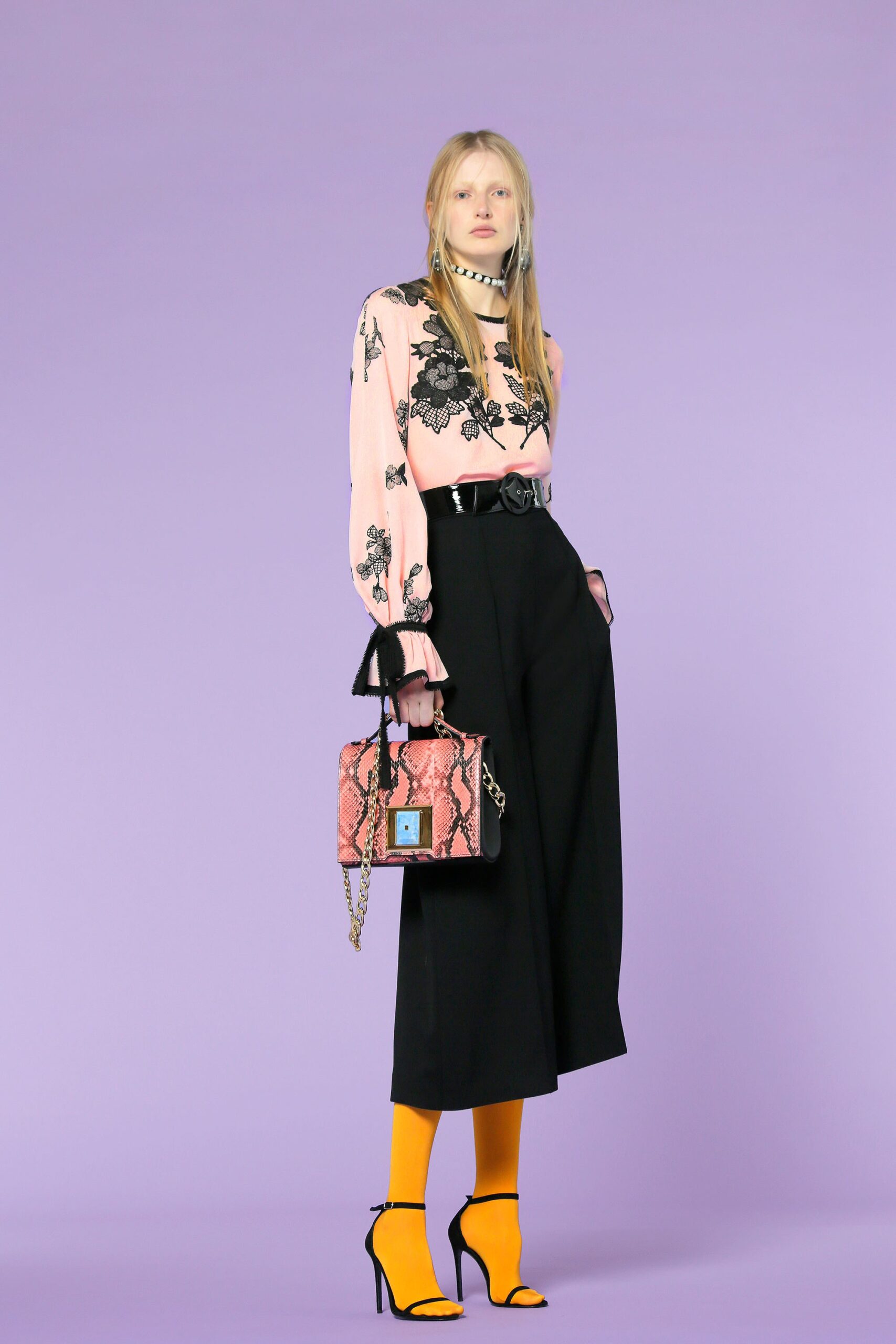 pink leather printed bag
