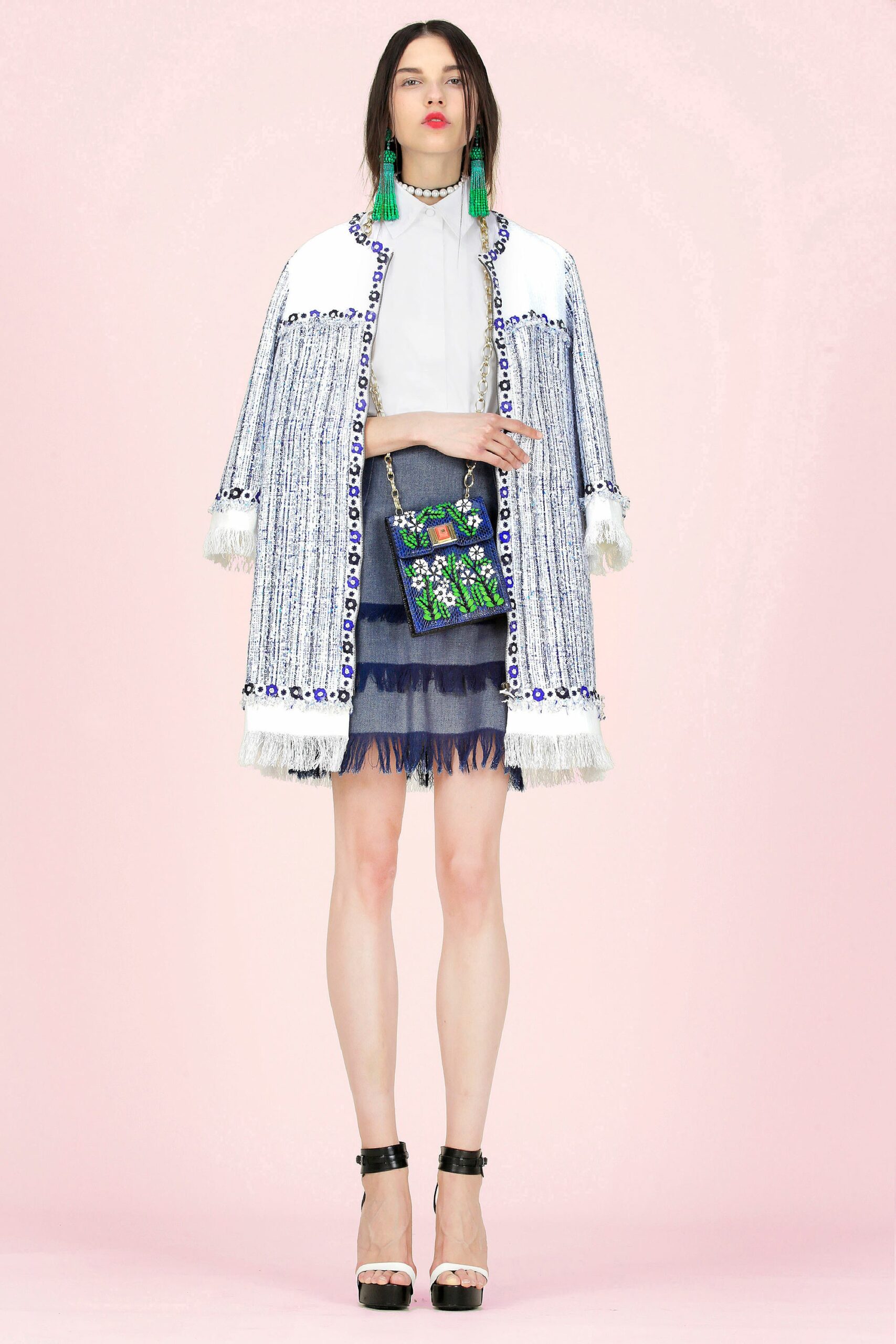 white blue relaxed coat with fringe