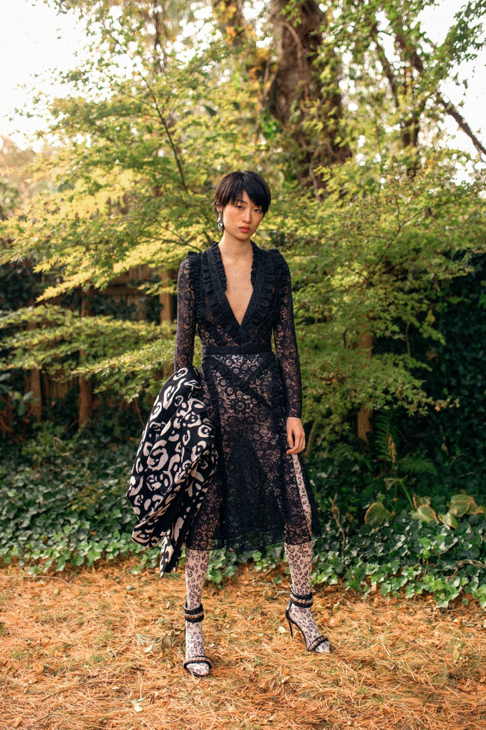 black lace midi dress with coat