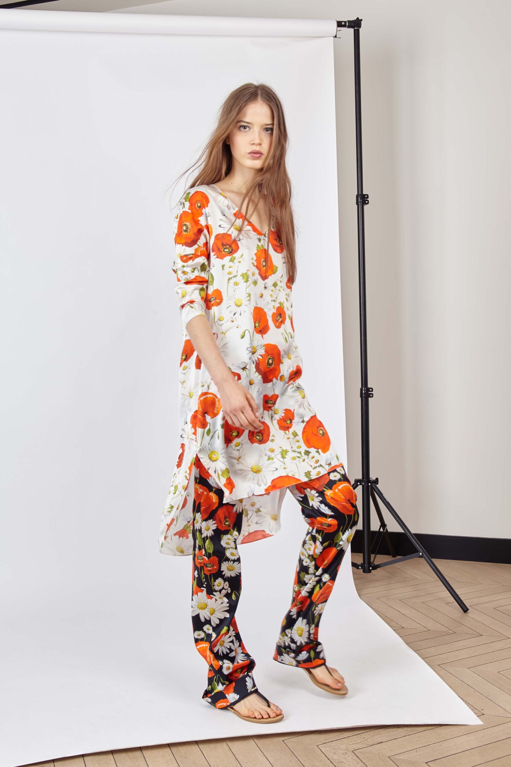 floral midi dress with flared pants