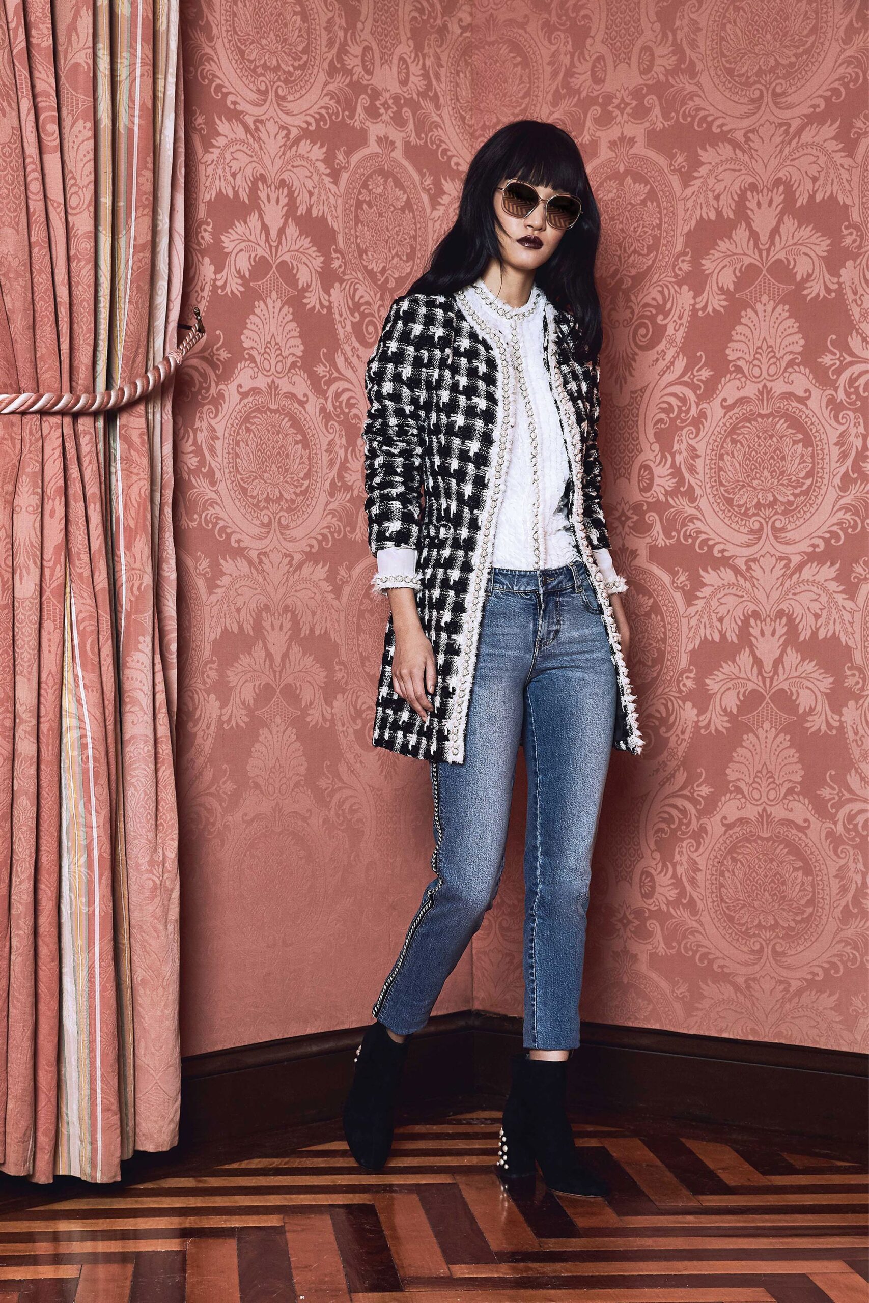 white cotton long-sleeve collared fitted ruffled blouse