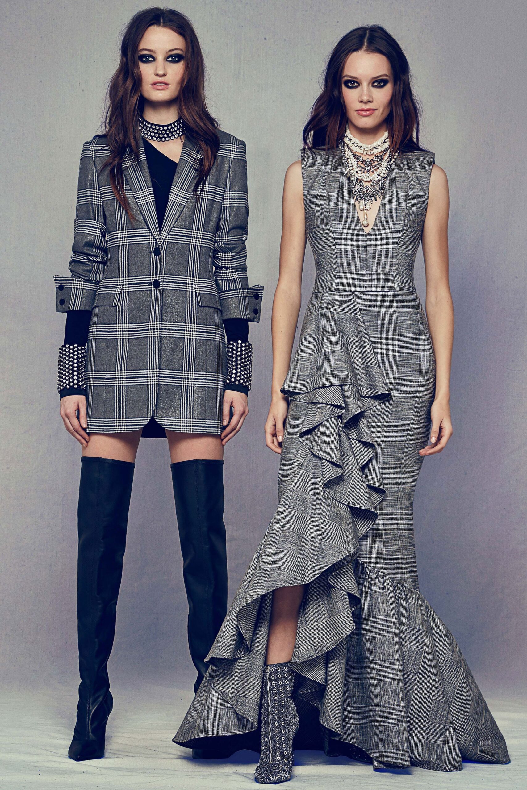 gray fitted blazer and gown