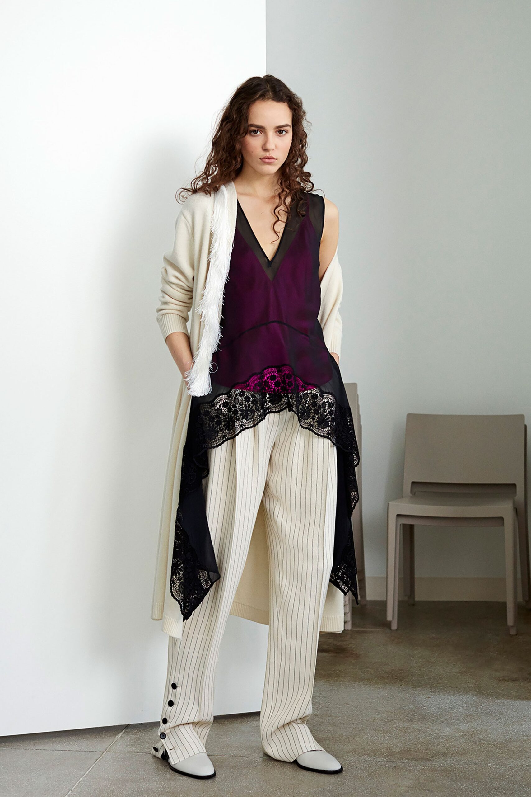 beige wool long-sleeve oversized cardigan