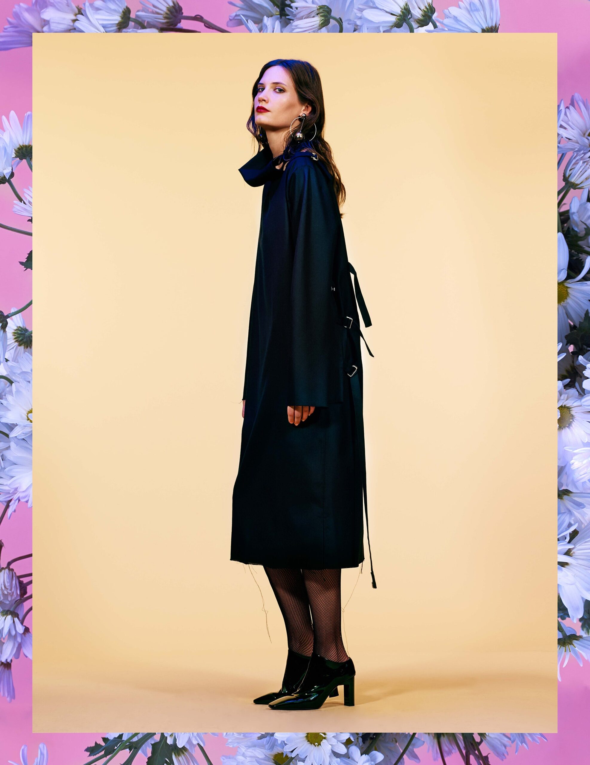 black leather fitted coat and shoes