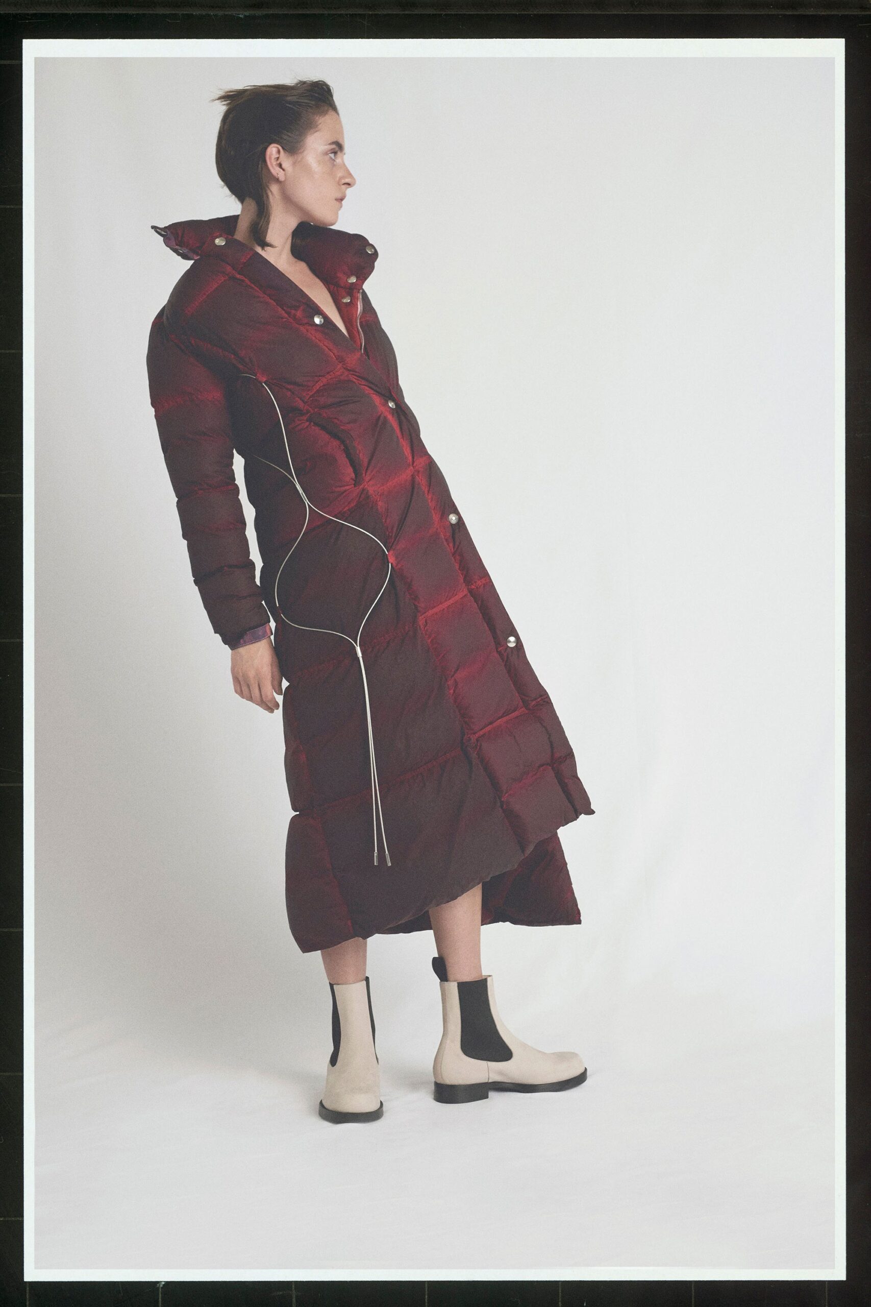 red jersey long-sleeve collared relaxed zippered midi coat