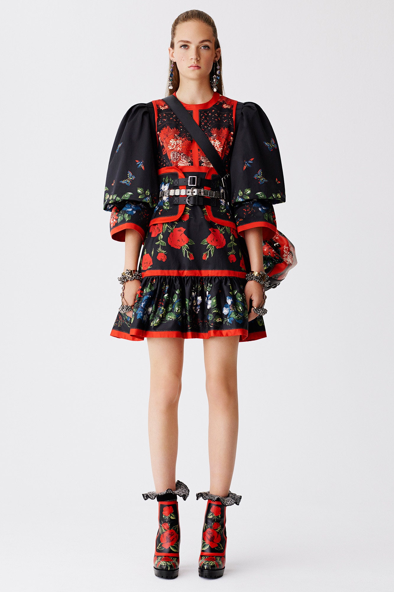 black and red ruffled mini dress