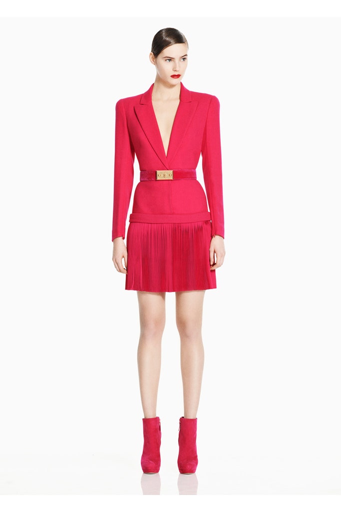 pink fitted mini dress with boots