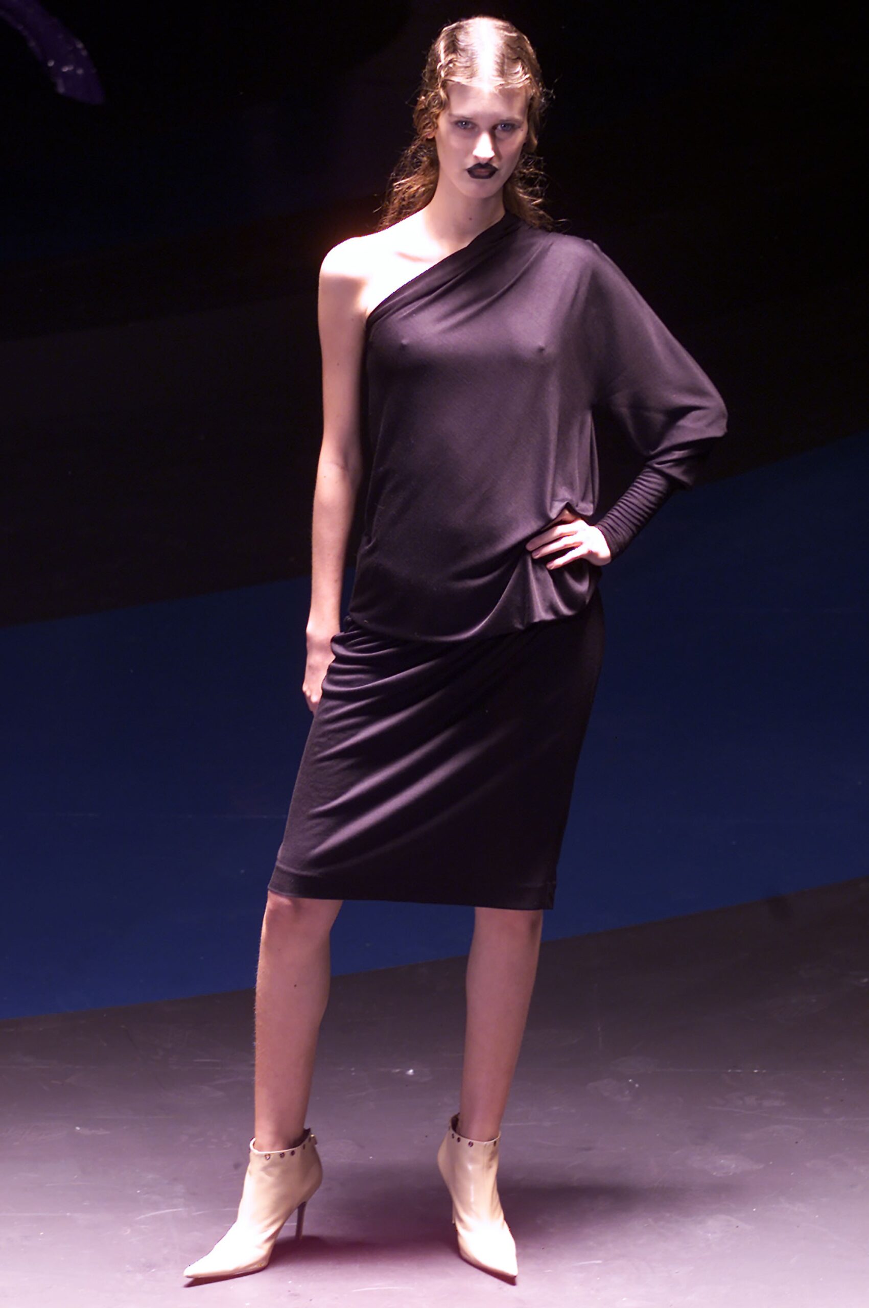 black silk asymmetric dress