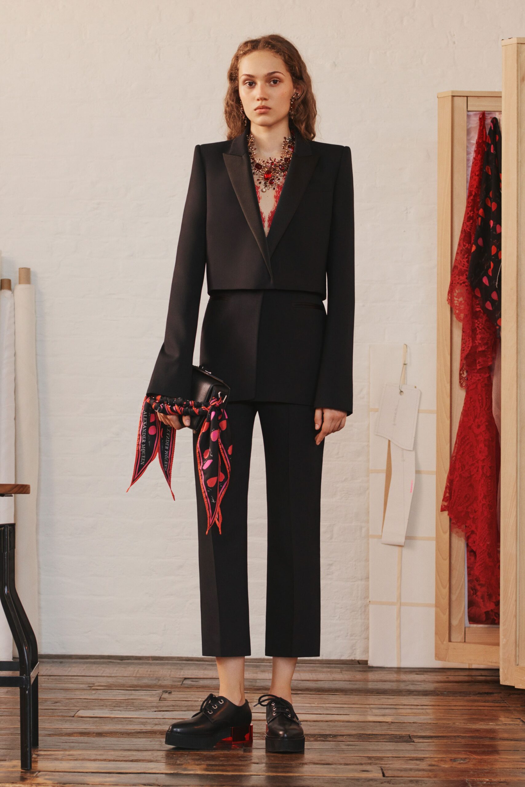 black tailored suit with accessories