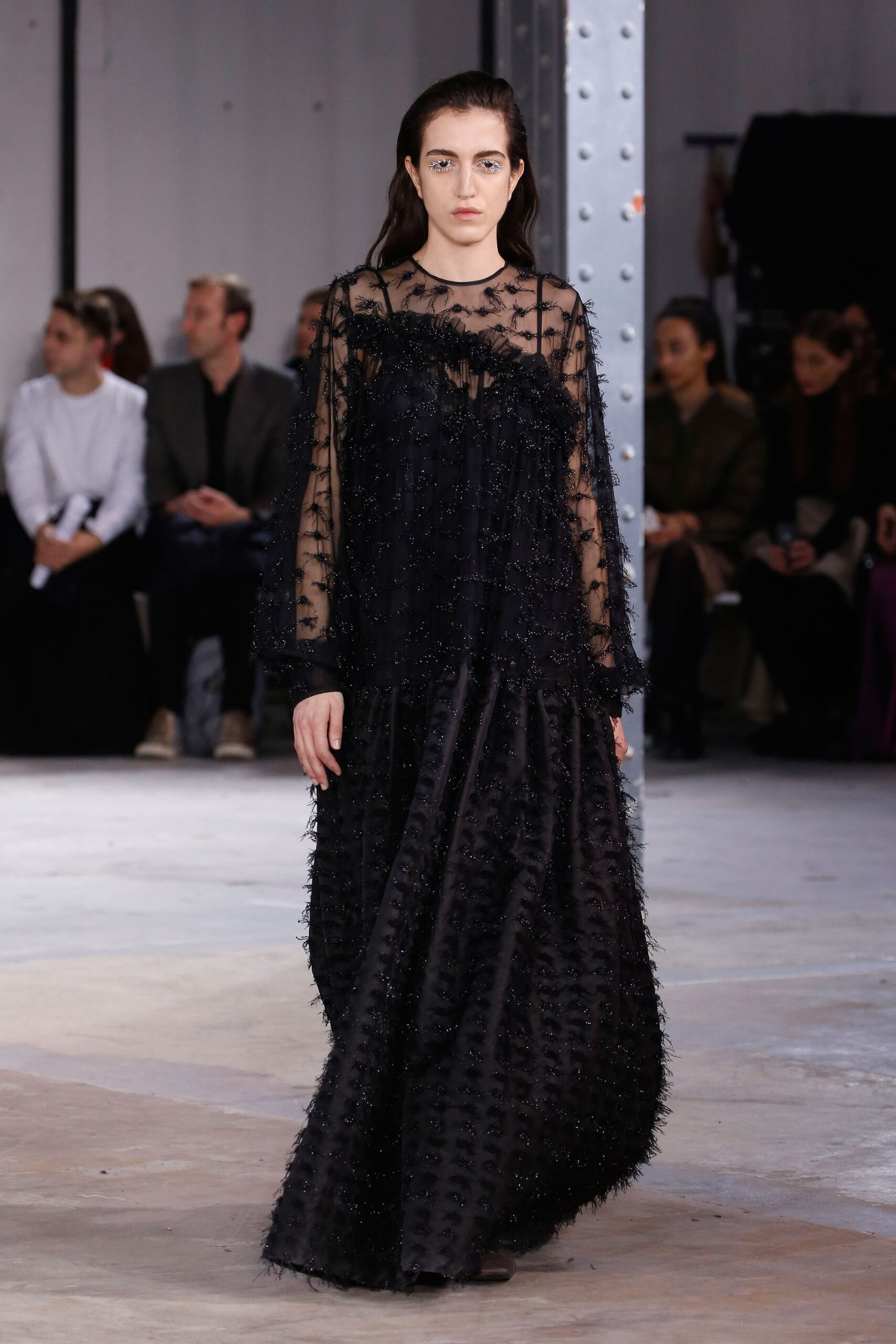 black silk long-sleeve gown