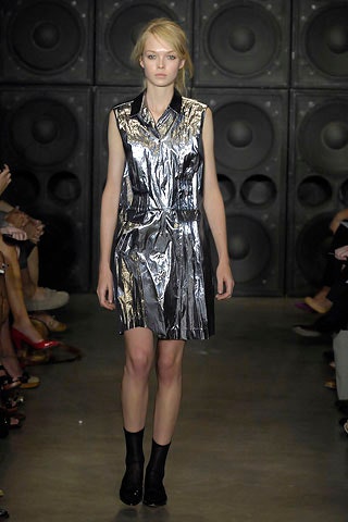 fitted silver vinyl sleeveless dress