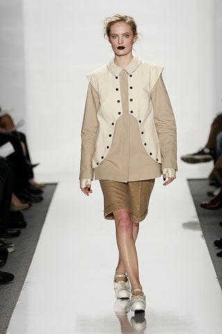 beige jacket and brown skirt