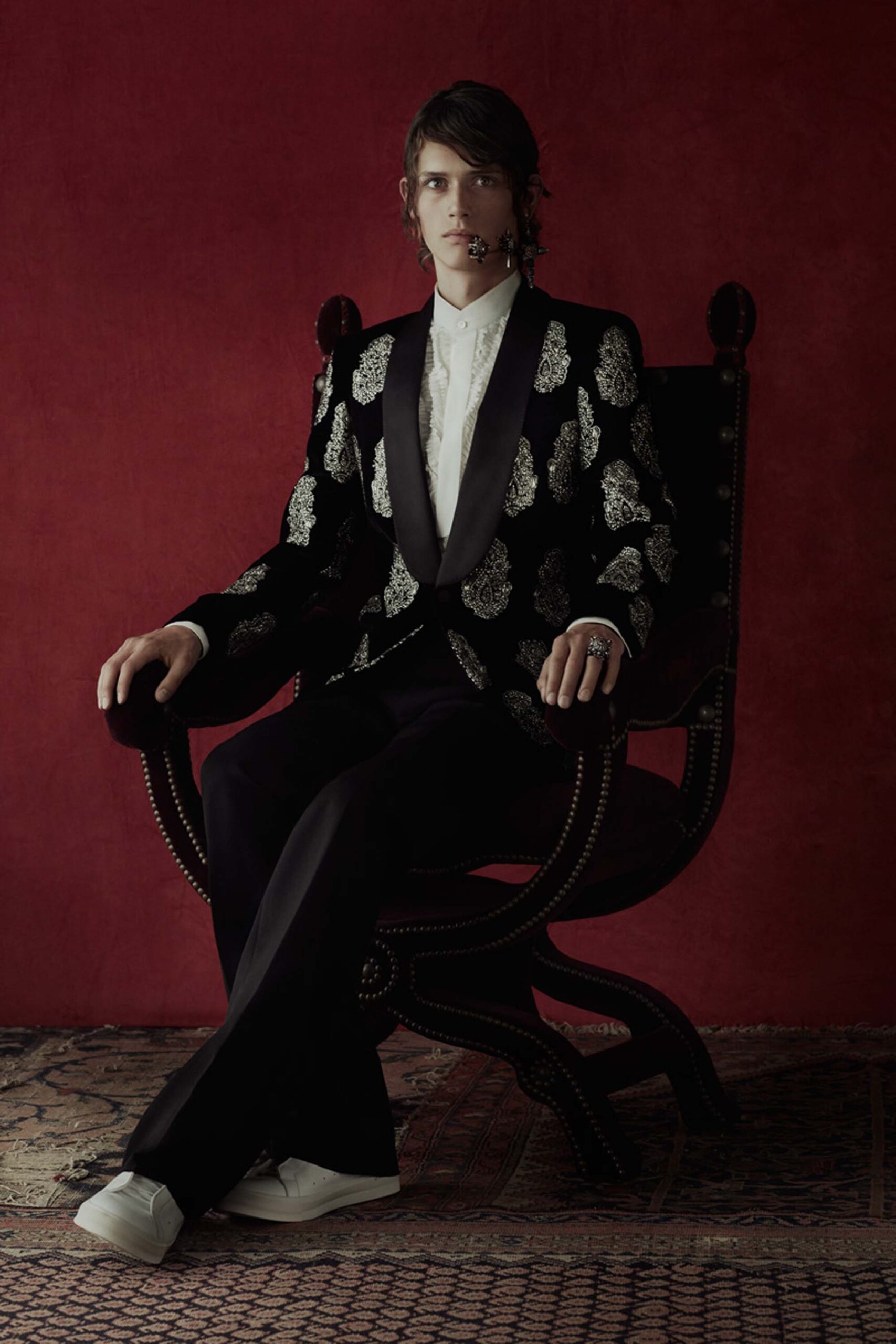 black silk tailored straight-leg pants