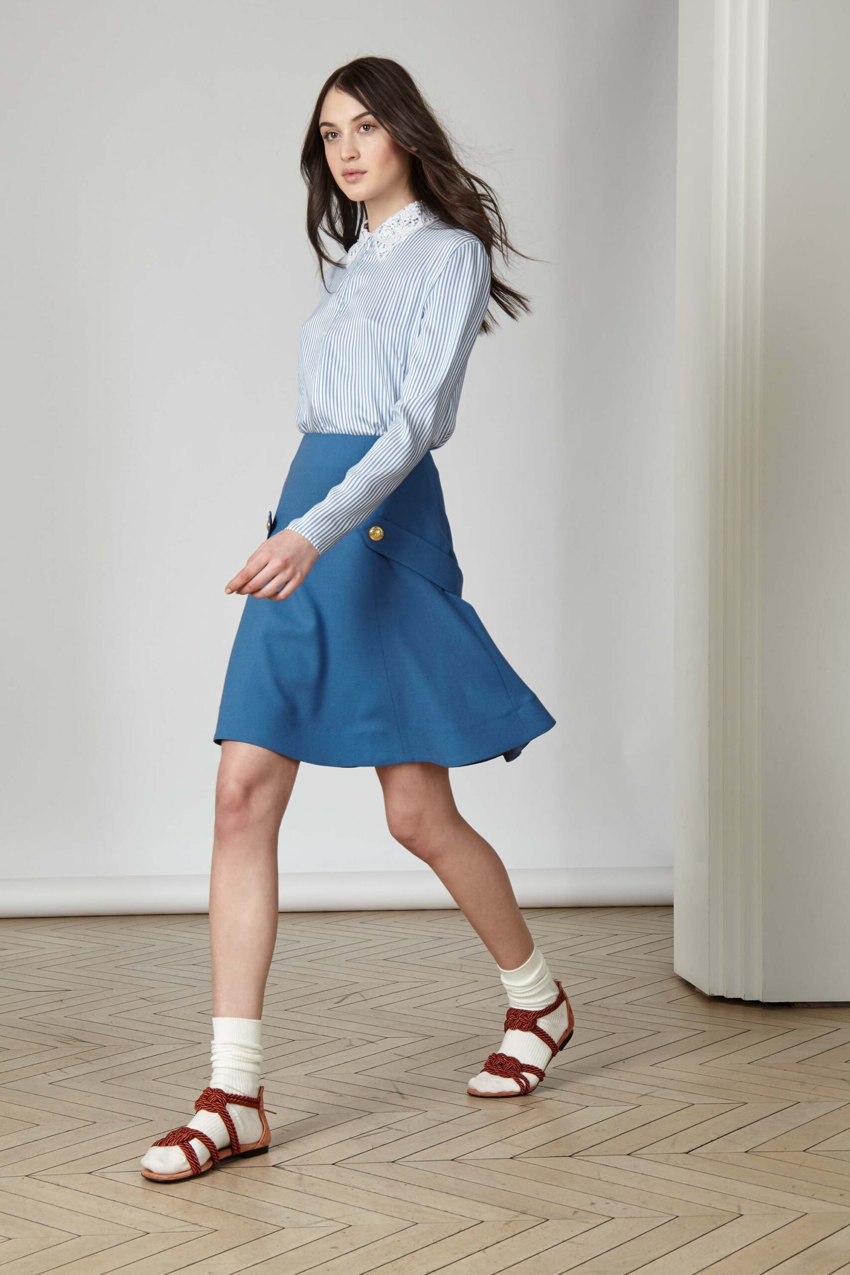 blue striped shirt and skirt