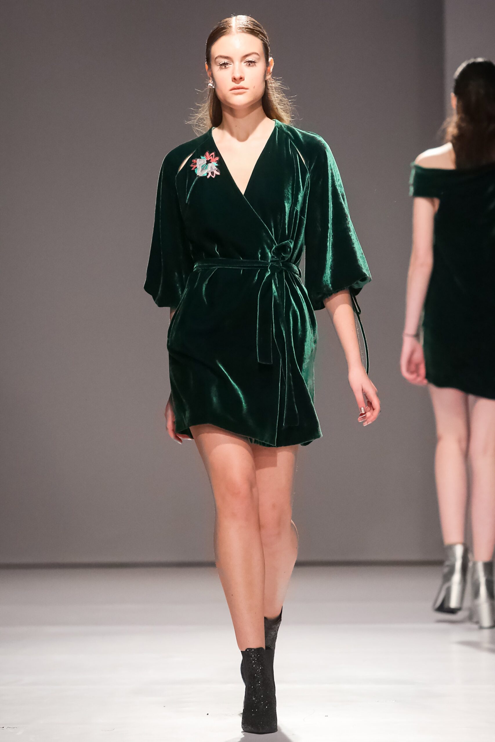 fitted green velvet dress