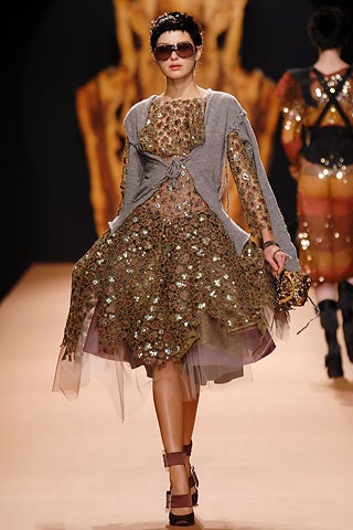 gold embellished midi dress with gray cardigan